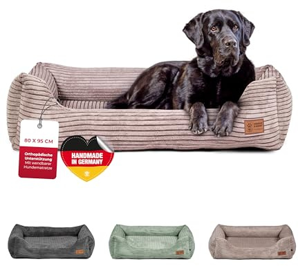 HS-Hundebett® Kuschelbett Deluxe Cord XL (90x110 cm) – Orthopädisches Hundebett Beige für sehr große Hunde – Memory Foam, waschbar, rutschfest – Made in Germany
