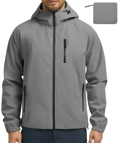 UMIPUBO Veste Imperméable Pour Homme Pluie Extérieure Coupe Vent Respirante Réfléchissante Blouson Légère Vêtements à Capuche Outdoor Cyclisme Plein air Voyage Course à pied Randonnée(Gris,XL)