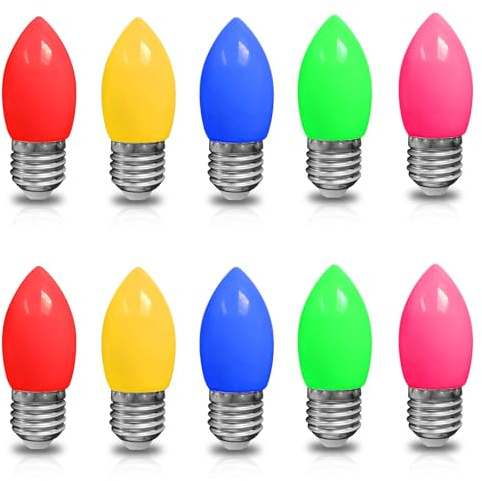 HUAMu Set mit 10 farbigen LED Glühbirnen E27 3W, C37 Farbige Gemischt Farben Rot Gelb Grün Blau Rosa,für Lichterkette,Party,Weihnachten Deko