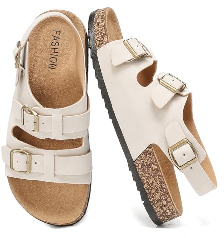 Cork Sandals With Back Strap Double Buckle Footbed Sandals Women and Men | Comfortable Adjustable Ankle Strap Flat Sandals Dressy Open Toe Mules Slides Casual Non Slip Summer Shoes sandalias de mujer