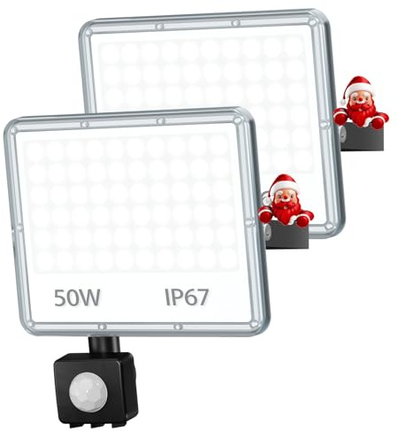TOPAUBUB LED Strahler Außen mit Bewegungsmelder 50W - 5000LM 6500K LED Scheinwerfer Futer mit Bewegungsmelder Kaltweiß 2 Stücke IP67 Aussenstrahler Wasserdicht für Garten/Hof/Außenbereich