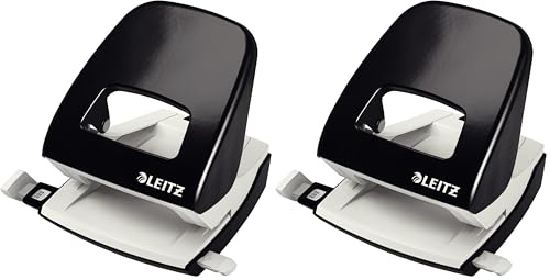 Leitz Büro Locher aus Metall, Für 30 Blatt, Anschlagschiene mit Formatangaben, Die Nummer 1 am Markt, Ergonomisches Design, schwarz, 50080095 (Packung mit 2)