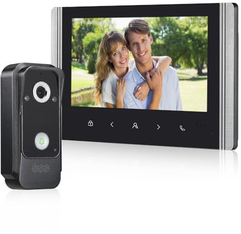 QttyElok Système d'interphone Vidéo Câblé 1080P HD Sonnerie Vidéo 7 Pouces IPS écran, Caméra de Vision Nocturne IR avec Moniteur, Interphone Bidirectionnel, Déverrouillage, Enregistrement