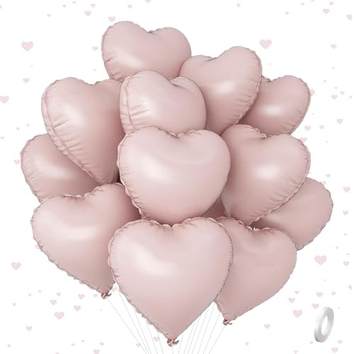 HSC Pink Balloon, Pink Birthday Balloons, 12Pcs 18 Inch Foil Heart Balloons for Women Birthday, Bridal, Wedding, Hen Party, Graduation, Anniversary Party Decorations
