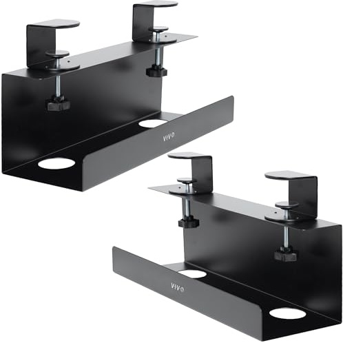 VIVO No Drill Clamp-on 17 inch Power Strip Cable Management Trays, Under Standing Desk Steel Cord Organizer, Black, 2 Pack, DESK-CM6L-2B