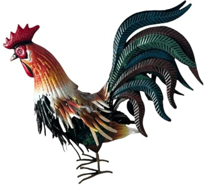 MotiveTech Metal Ornament, Outdoor Garden Statue, Chicken Sculpture, Patio Decor, Christmas, Farmhouse, orange