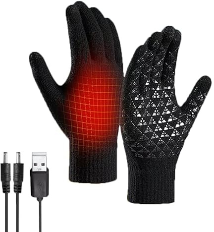 Aartner Winter Gloves for Men Women, ski gloves heated USB interface Touch Screen Texting, motorbike bike driving black Warm Gloves, Elastic Cuff, Unisex-Adults, Acrylic, Cold (Black)