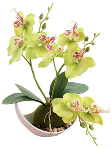 1 Stück Künstliche Lila Orchideen im Topf Grüner Topf-Simulation Schmetterling Orchidee Wohnzimmerdekoration Weiße Blüte 27 cm (grün)