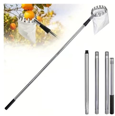 Recoge Frutas Telescopico Máquina recolectora de frutas con varilla de empalme de acero inoxidable, herramienta de jardinería for huertos agrícolas(1.6m)