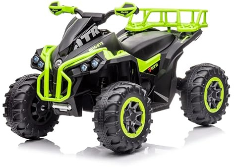12V Quad eléctrico para niños, coche eléctrico para niños ATV con música, bocina, faro LED, 95 x 62 x 62 cm, para niños niñas macho hembra 3-8 años verde mando a distancia