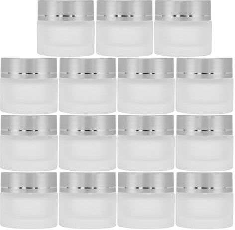 VILLCASE 15 Pots en Verre Dépoli 10G avec Couvercles Argentés Contenants Cosmétiques Vides Rechargeables Petits Pots Ronds pour Crèmes Lotions et Échantillons de Voyage