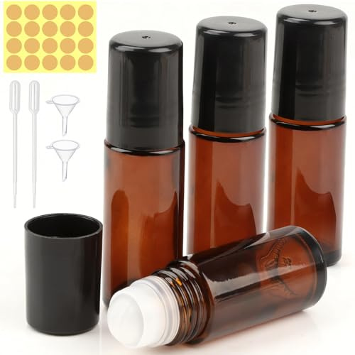 qjuwhua 30 ml rulle på glasflaskor för eterisk olja 4 stycken rulle på flaska tom påfyllningsbar rollon-flaskor (brun)
