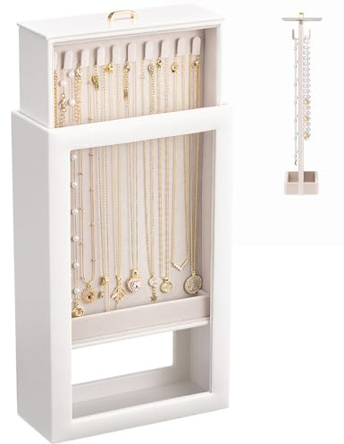 Lolalet 1 Layer Necklace Aufbewahrung, Ketten Aufbewahrung Schmuckorganizer für Halsketten, durchsichtige Vorder- und Rückwand, doppelseitige Aufhängeplatte - Weiß