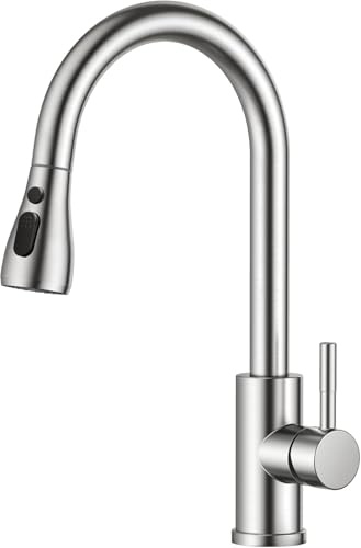 Rewing Kitchen Tap, Kitchen Mixer Taps with Pull Out Sprayer, Kitchen Sink Taps High Arc Swivel 360 with 2 Spray Mode Cold and hot Fittings (Polished Chrome)