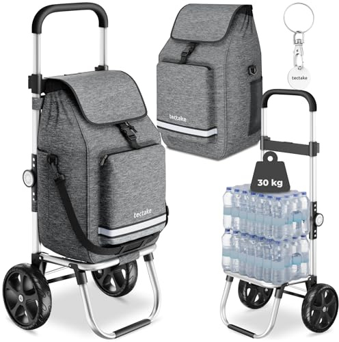 tectake® Einkaufstrolley 3-in-1 klappbar mit Kühltasche, 30 kg belastbar, 45,5 L, Einkaufsroller, Shopper, Sackkarre, Umhängetasche, Trolley Tasche, Einkaufswagen - grau