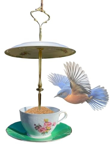 Huxibai para pájaros Taza de té | Decoración de jardín | Recipiente de Comida para Aves de Exterior,para Jardineros, Amantes de Las Aves y Animales, Patio, Terraza, Balcón,