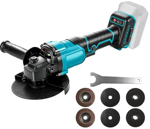 Roadtime Amoladora angular sin escobillas para Makita de 18V(sin batería) | herramienta con 6 ruedas de corte,discos de 100/125 mm, 6300 rpm, lijadora con batería para cortar y lijar madera, metal