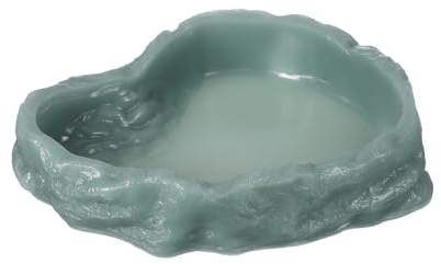 QUARKZMAN Cuenco De Comida para Reptiles 9.8 Pulgadas Verde Oscuro | Plato De Alimentación Para Reptiles Cuenco De Esquina Roca De Resina Para Gusanos Plato De Alimentación