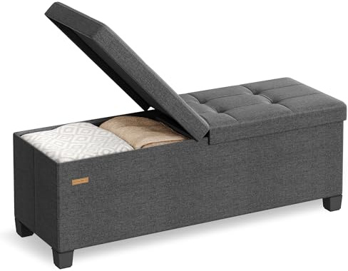 SONGMICS Sitzbank mit Stauraum, faltbar, Klappdeckel, 110 cm | Bettbank, Sitztruhe mit Füßen, Leinenoptik, Wohnzimmer, Schlafzimmer, Flur, schiefergrau, MELISA Kollektion LSF079GN01
