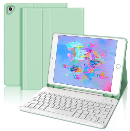 FOGARI Teclado para iPad 6/5 Generacion 2018/2017 9.7, Air 2/1 2014/2013 | Funda con Español Ñ Teclado Bluetooth Magnético Desmontable para iPad 6/5 Generación 2018/2017 9.7 Pulgadas, Verde Claro