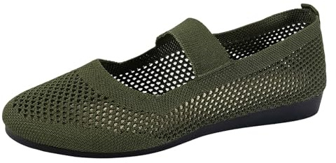 Ballerinaskor dam platta skor breda H halvskor halkfria kostymskor slip-on remballerina rund tå loafers stickade bekväma dansskor mjuka fritidsskor, Grön, 40 EU