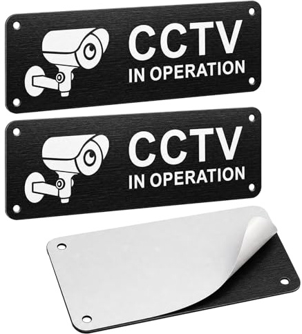 2Pcs CCTV in Operation Sign, CCTV Sign with Self-Adhesive, Aluminium CCTV Sticker Waterproof Camera Signs for Home Office Store Supermarket Outdoor (15x5cm)