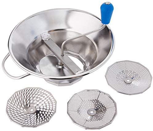 Paderno World Cuisine 5 Quart Acero Inoxidable pasapurés con Tres Placas de Corte, Acero Inoxidable, Plateado, 4,7 L