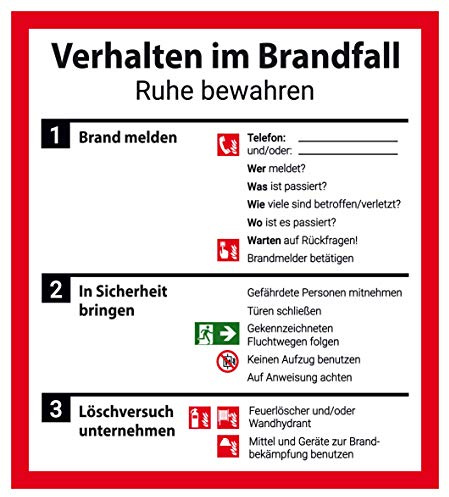 Schild Aushang Verhalten im Brandfall Alu 18 x 20 cm (Verhaltensregeln, Brandschutz Feuer/Notfall) wetterfest