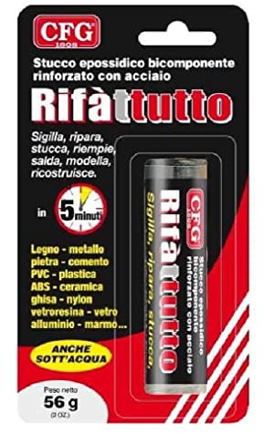 CFG - RIFATUTTO STUCCO EPOSSIDICO BICOMPONENTE RINFORZATO CON ACCIAIO AGISCE IN 5 MINUTI PER TUTTI I TIPI DI MATERIALI