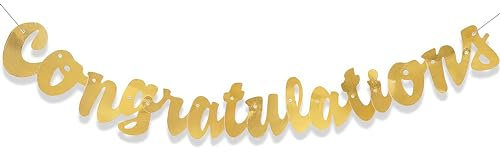 Premium Gold Script Congratulations Banner (1 meter) 1 Piece - Party Decoration for Memorable Celebrations, 3.5 feet