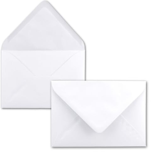 50x kleine Umschläge in Hochweiß DIN C7 8,1 x 11,4 cm mit Spitzklappe und Nassklebung in 110 g/m² - kleiner blanko Mini-Umschlag