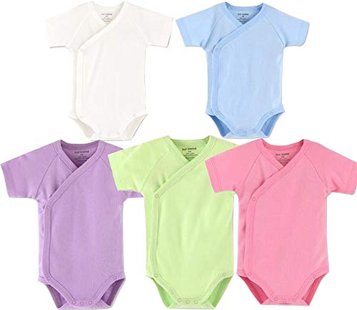 Blueleyu Unisex-baby kortärmad onsies bomull baby bodysuit pack cardigan onsies spädbarn, 5-pack, 0-3 Månader