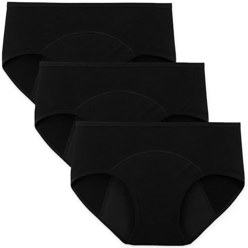 INNERSY Period Underwear for Women Teens Leak-Proof Menstrual Cotton Protective Hipster Panties 3-Pack (Light Flow (Classic Black), 3X-Large)