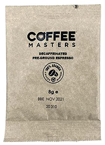 Coffee Masters Decaf Ground Coffee Espresso Sachets - Decaffeinated Beans 100 Pack Single Shot Portions For Barista Machine