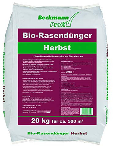 Beckmann Profi Bio Herbstrasendünger Herbst Rasendünger 20 kg Biodünger Gartendünger mit viel Kalium für einen winterfesten Rasen. Für einen besseren SART in den Frühling