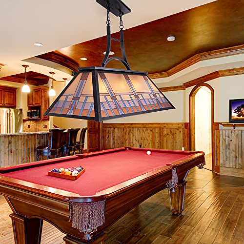 TOCHIC Vintage 3-Light Pool Table Light Pendant with Tiffany-Style Printed Shade for Game Room 7 ft/8 ft/9 Feet Snooker Billiards Light Man Cave Club Kitchen Island Bar Game Dinning Room