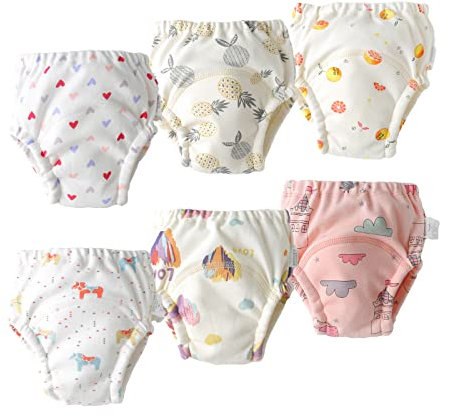 Hivia Töpfchen Trainingshose, 6 Stück Waschbare Trainingsunterhosen Kinder, Baby Töpfchen Trainingsunterwäsche für Mädchen 2-3 Jahre alt|90