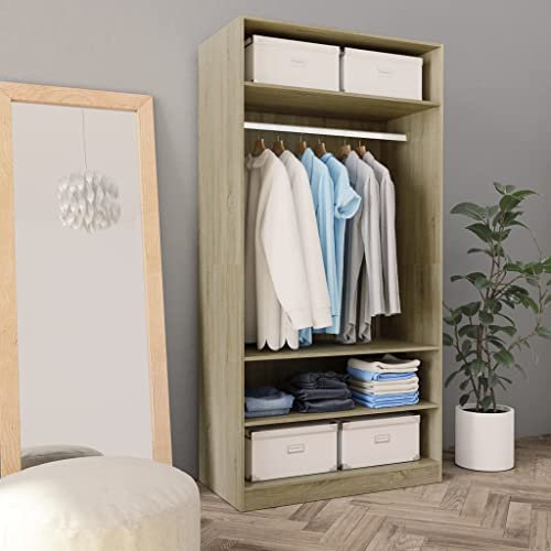 Makastle Kleiderschrank für Kleidung, Schrank zum Aufhängen von Kleiderbügeln, Garderobenständer mit Hängestange und kleine Fächer, Kleiderständer Garderobe Kleiderstange stabil für Schlafzimmer Flur