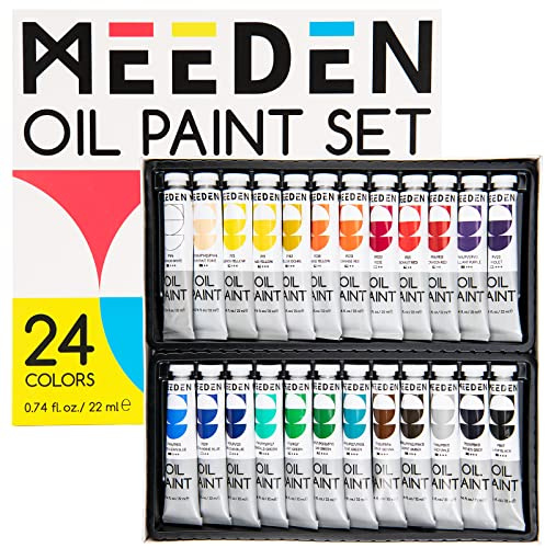 MEEDEN Oil Paint Set, 24 Colors x 22ml/0.74oz Tubes, Non-Toxic Paint for Canvas Painting, Rich Pigment, Art Supplies for Artist, Beginners, Oil Painting Supplies for Adults