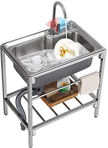 Lavandino da esterno a libera installazione Lavandino da cucina commerciale 304 in acciaio inox Lavandino a mano bacino singolo con rubinetto per lavanderia cortile Garage