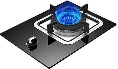 IBOWZ Piano Cottura a Gas Piano Cottura a Gas Piano Cottura a Gas da Cucina in Vetro temperato Nero da 4,2 kW, Piano Cottura in vetroceramica Integrato a 1 Zona, Supporto per pentole in ghisa Anti