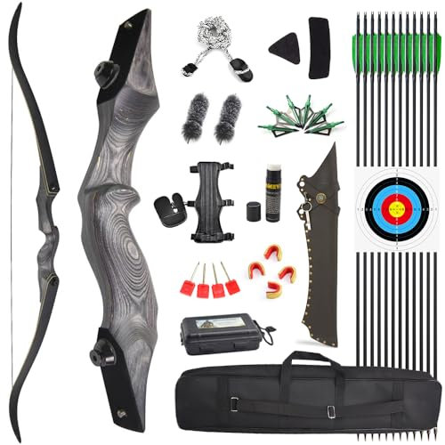 SHARROW 60 Zoll Bogenschießen Takedown Recurve Bogen und Pfeile Set 25-65lbs Traditioneller Jagdbogen Erwachsener Holz Bogen Griff Longbogen RH/LH (25lbs, Rechte Hand)