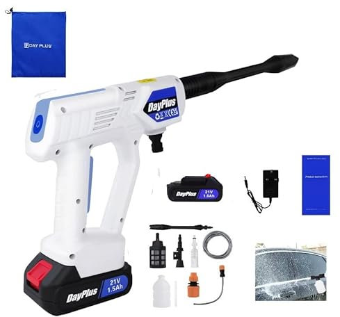 Cordless Power Washer Portable Pressure Washer 174PSI High Pressure Cleaner Jet Car Washer Gun with 1x1.5Ah Battery,Charger,Nozzles, Foam Generator,Hose,for Patio Cleaning and Car Washing