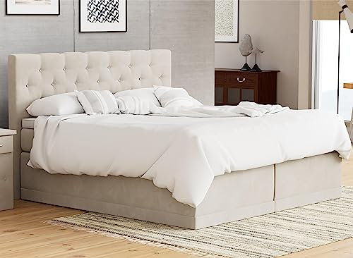 AUKONA Boxspringbett Helena 180x200, Creme H3, 7 Zonen Taschenfederkern-Matratze, H2 H3 H4, Komfortschaum-Topper, Lieferung und Aufbau kostenlos
