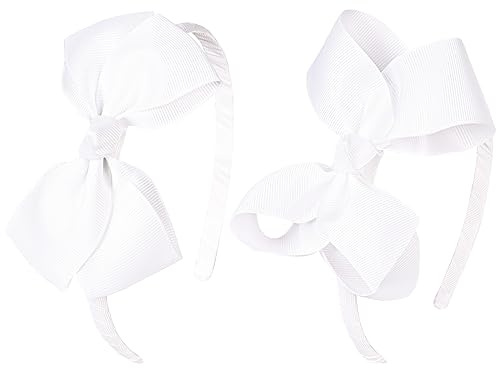 DEEKA 2 PCS 4 White Bow Headband Grosgrain Ribbon Hair Bows for Toddlers Hair Band Accessories for Little Girls Kids Set of 2 -White