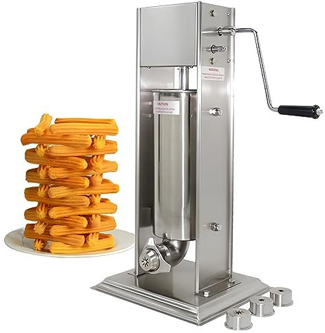 QUTBAG Commercial Churros Filler Maker Machine, 5L Vertical Manual Latin Fruit Churro Jam Filling Machine with 3 Nozzles for Kitchen Restaurant Food Factory Bakery