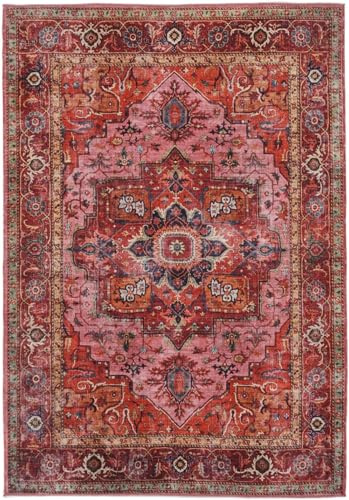 RugVista Georgia Oriental, Tapis, Orientaux, 160 x 230 cm, Rectangulaire, Poil Ras, Salle de séjour, Chambre, Cuisine, Lavage en Machine, Rouge/Rose