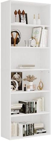 Panana Bücherregal, Holzregal mit 6 Fächern, Regale, Bücherschrank, Standregal Aufbewahrungsregal für Wohnzimmer, Büro, Arbeitszimmer 60 x 23,5 x 166,5 cm (Weiß, 6 Fächer)