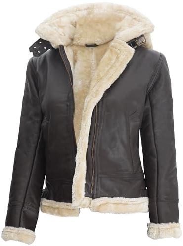 fjackets Womens Shearling Jacket - Real Lambskin Shearling Dark Brown Leather Jackets | [1309334] Marilyn, L