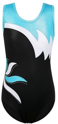 ZNYUNE Kinder Gymnastik Trikot Klassisch Gymnastikanzug Ärmellos für Mädchen B208 BlackAqua 12A